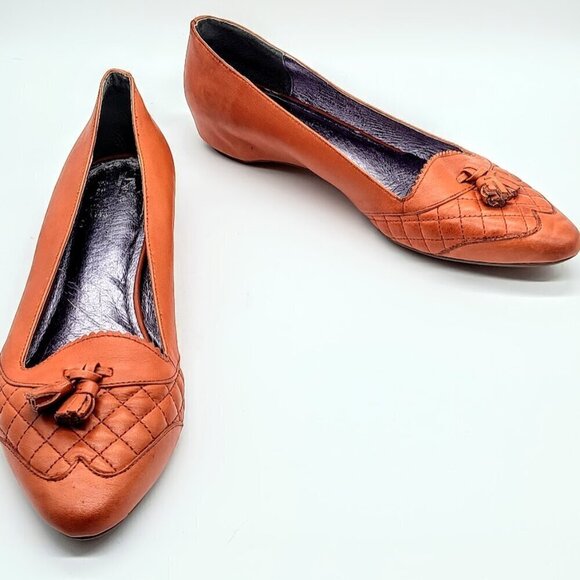Pilcro and the Letterpress Orange Tassel Leather Quilted Flats 9M - Picture 2 of 7